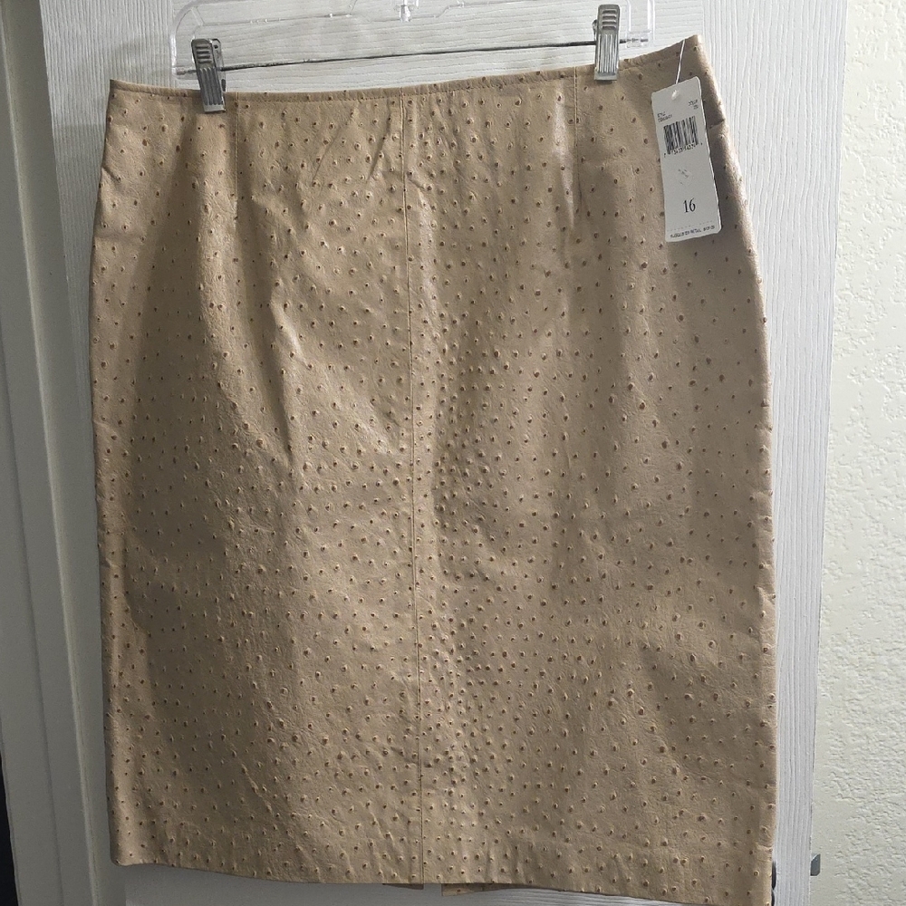 Dana Buchman Tan Ostrich-Effect Lambskin Leather Pencil Skirt Size 16